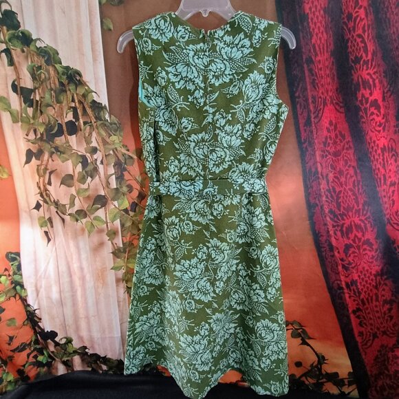 EUC: Vintage 60s Stewart & Co Green Print Midi Dress Floral Classic Size 16 - Picture 3 of 9